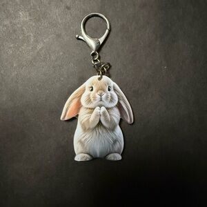 Mint White & Light Pink Bunny Key & Card Holder Charm with Silver Clasp